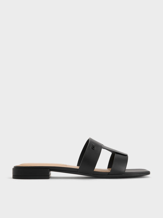 CHARLES & KEITH Classic | Petina Leather Slide Sandals - Black