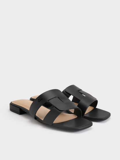 CHARLES & KEITH Classic | Petina Leather Slide Sandals - Black