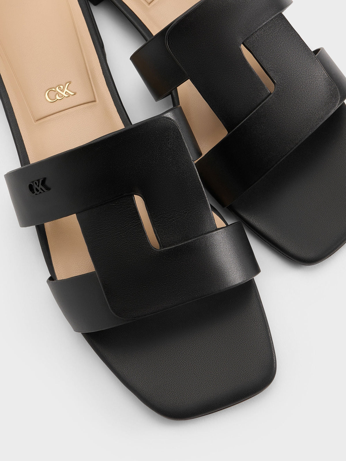 CHARLES & KEITH Classic | Petina Leather Slide Sandals - Black
