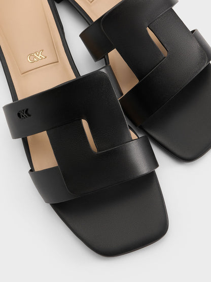 CHARLES & KEITH Classic | Petina Leather Slide Sandals - Black