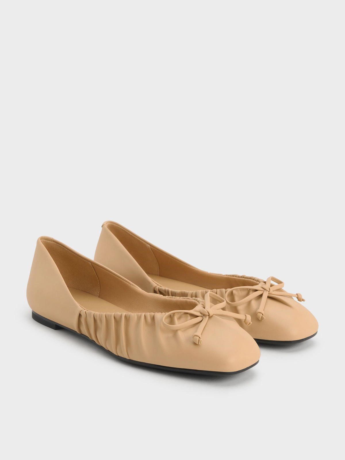 CHARLES & KEITH Special Offer | Ruched Bow Ballet Flats - Sand