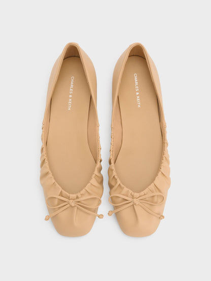 CHARLES & KEITH Special Offer | Ruched Bow Ballet Flats - Sand
