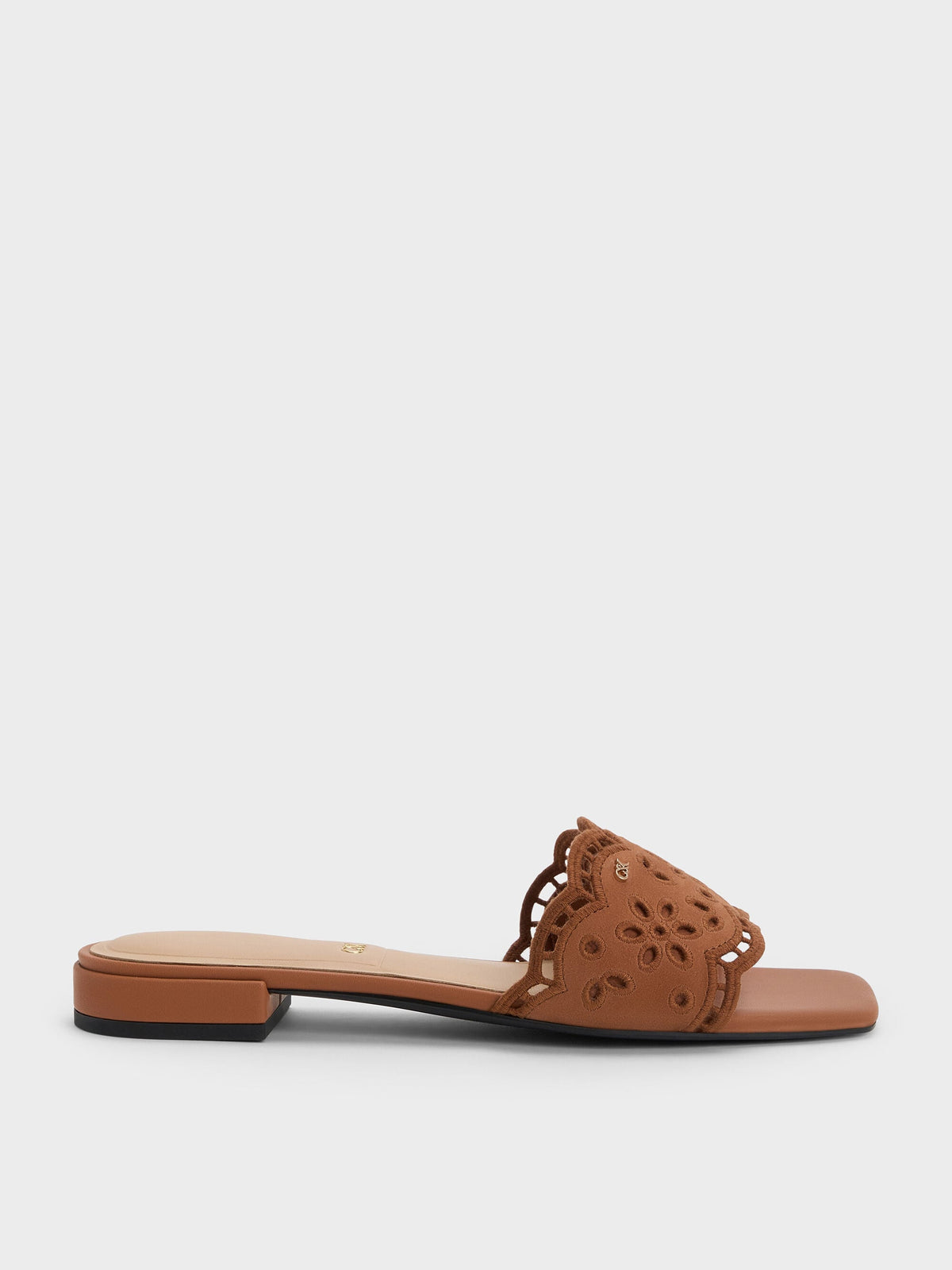 CHARLES & KEITH Best Price | Leather Embroidered Slide Sandals - Cognac