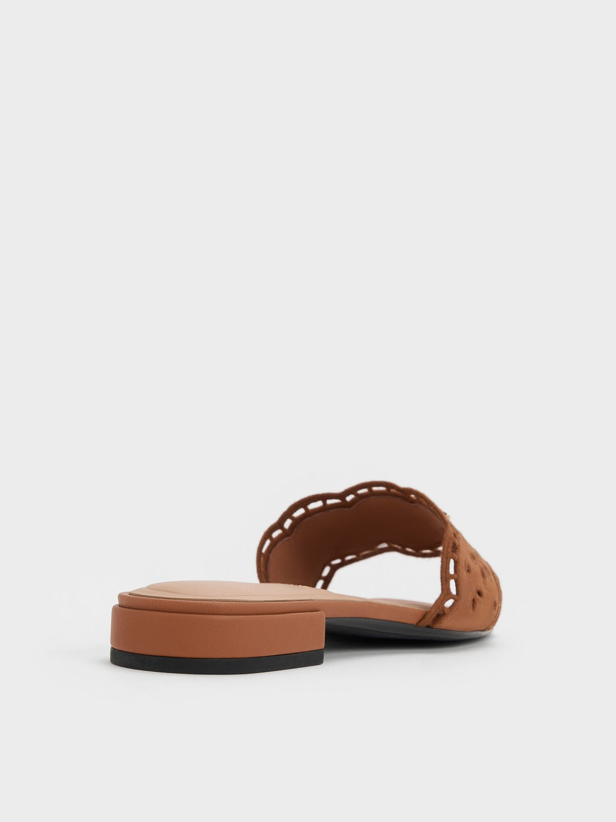 CHARLES & KEITH Best Price | Leather Embroidered Slide Sandals - Cognac