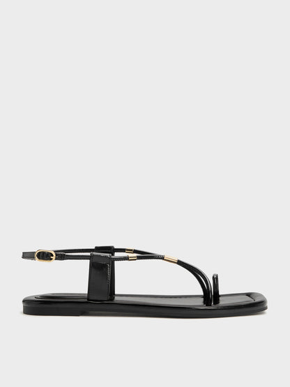 CHARLES & KEITH Value | Metallic-Accent Toe-Ring Sandals - Black