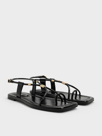 CHARLES & KEITH Value | Metallic-Accent Toe-Ring Sandals - Black
