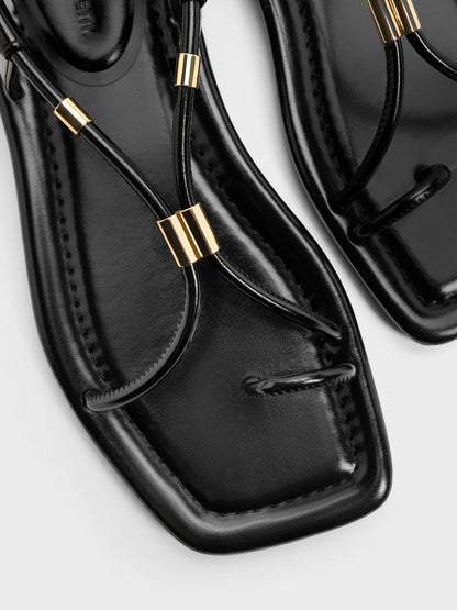CHARLES & KEITH Value | Metallic-Accent Toe-Ring Sandals - Black