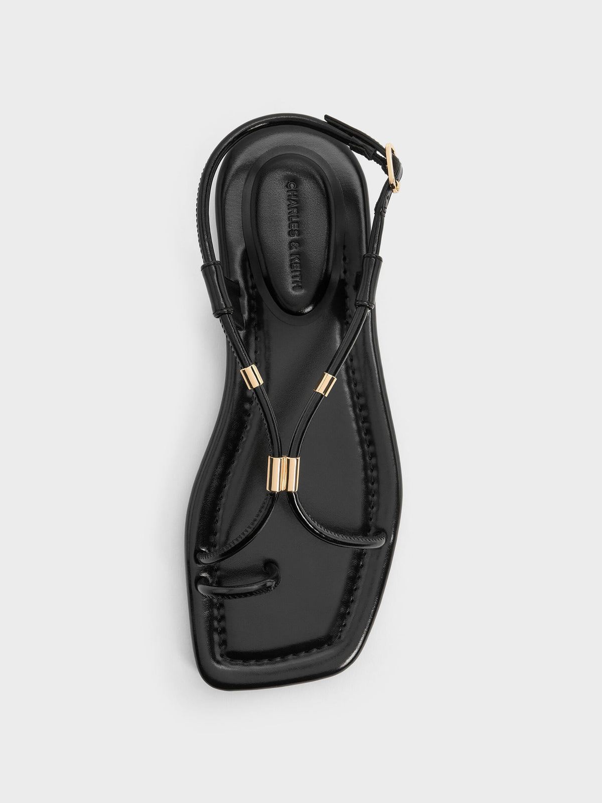 CHARLES & KEITH Value | Metallic-Accent Toe-Ring Sandals - Black