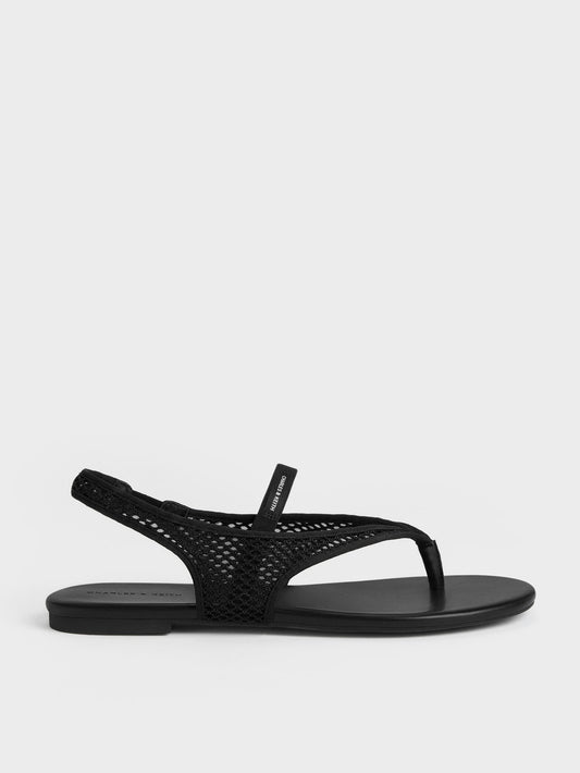 CHARLES & KEITH Sale | Ellory Mesh Thong Slingback Sandals - Black Textured