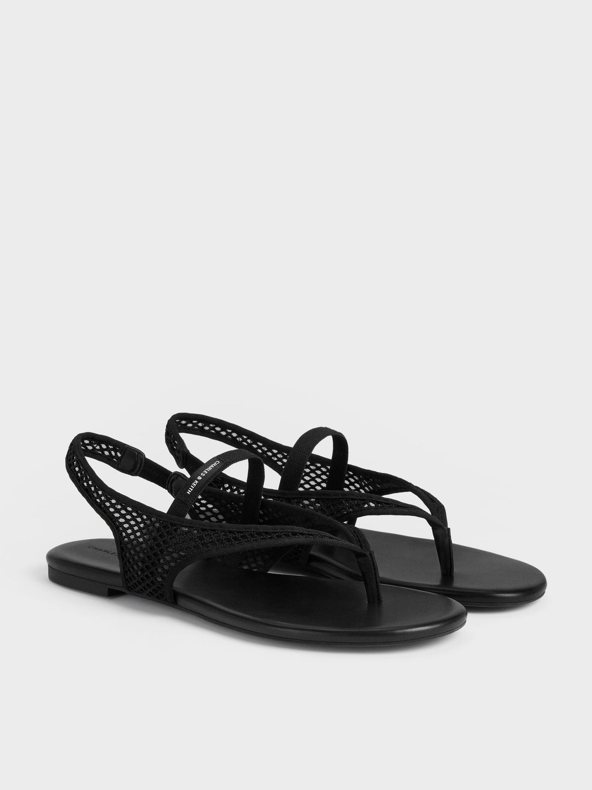 CHARLES & KEITH Sale | Ellory Mesh Thong Slingback Sandals - Black Textured