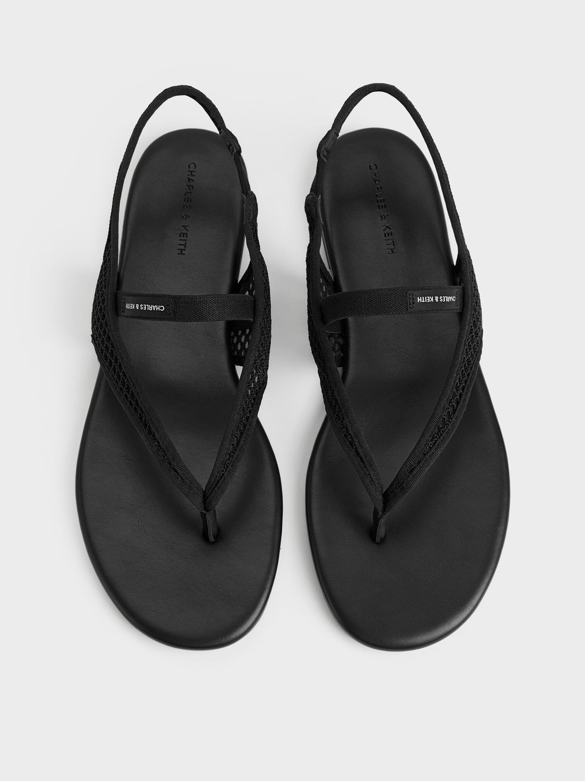 CHARLES & KEITH Sale | Ellory Mesh Thong Slingback Sandals - Black Textured