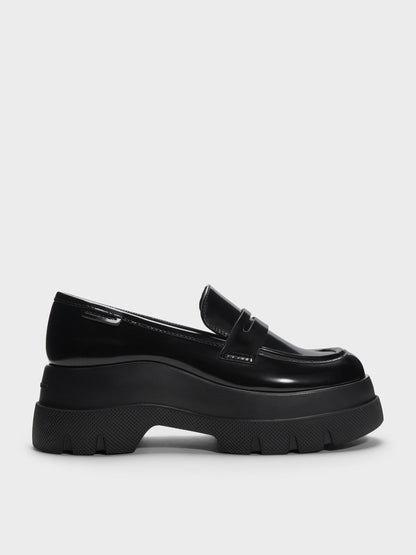CHARLES & KEITH Latest | Leoi Platform Penny Loafers - Black Box