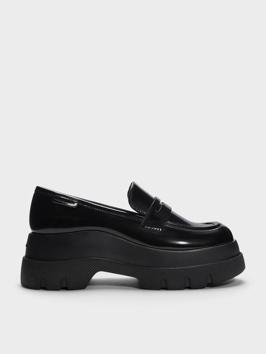 CHARLES & KEITH Latest | Leoi Platform Penny Loafers - Black Box
