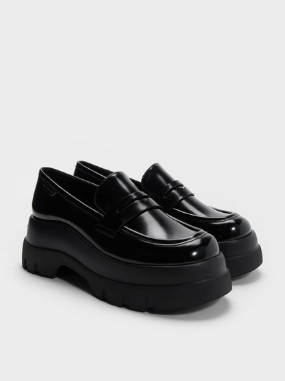 CHARLES & KEITH Latest | Leoi Platform Penny Loafers - Black Box