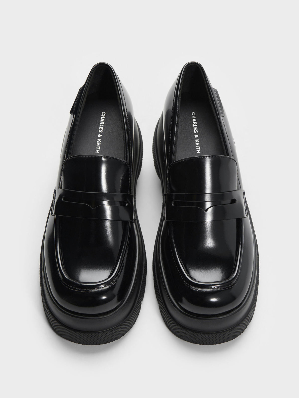 CHARLES & KEITH Latest | Leoi Platform Penny Loafers - Black Box