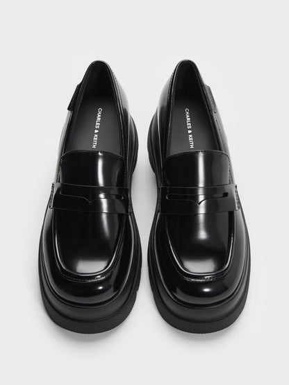 CHARLES & KEITH Latest | Leoi Platform Penny Loafers - Black Box