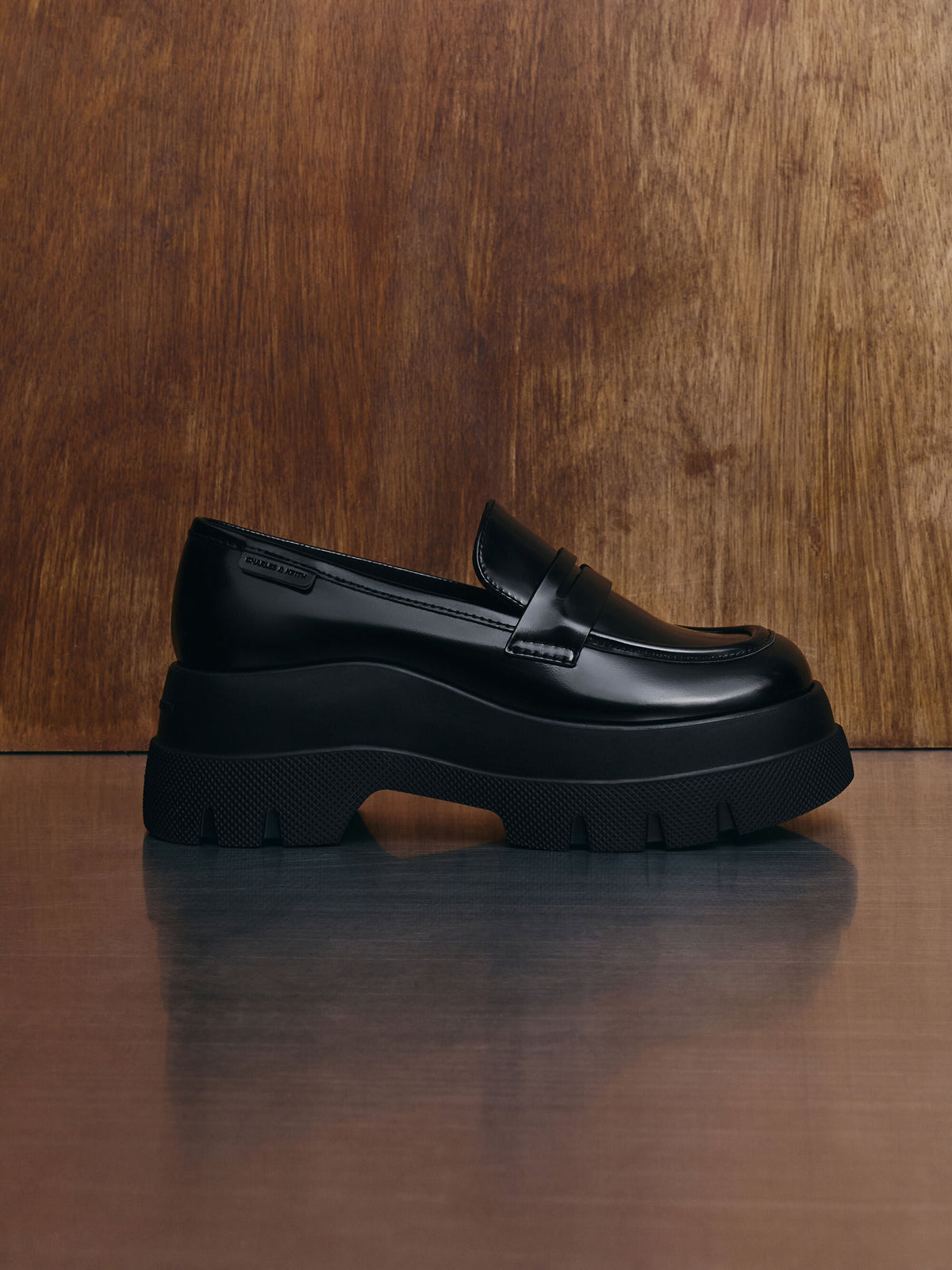 CHARLES & KEITH Latest | Leoi Platform Penny Loafers - Black Box