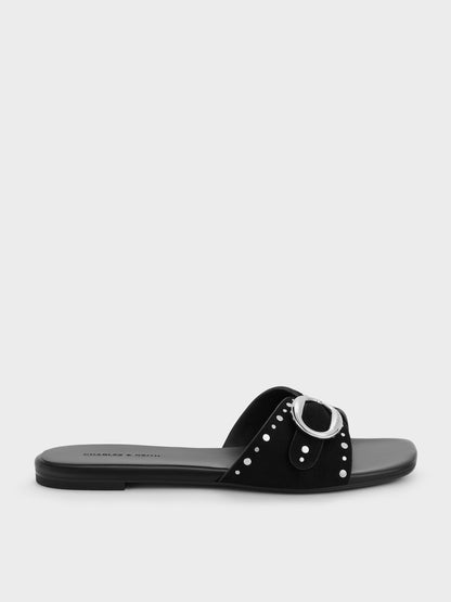 CHARLES & KEITH Hot Sale | Studded Buckled Slide Sandals - Black