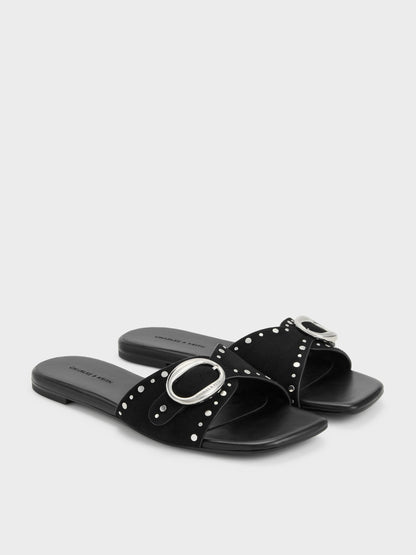 CHARLES & KEITH Hot Sale | Studded Buckled Slide Sandals - Black