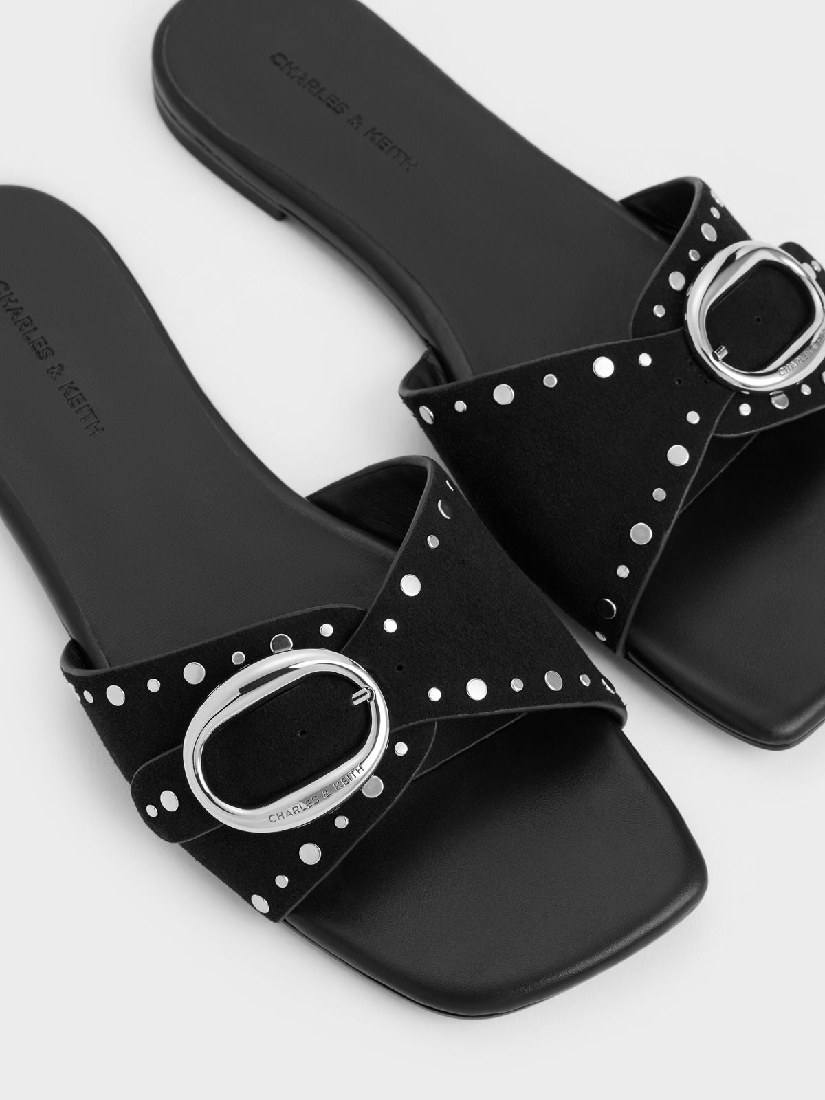CHARLES & KEITH Hot Sale | Studded Buckled Slide Sandals - Black