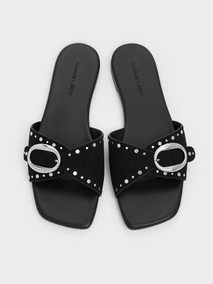 CHARLES & KEITH Hot Sale | Studded Buckled Slide Sandals - Black
