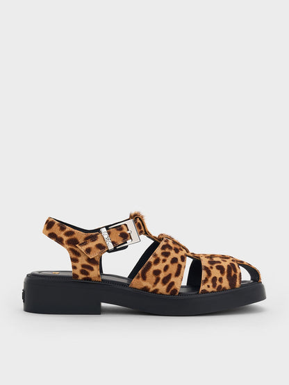 CHARLES & KEITH Classic | Leopard-Print Textured Caged Sandals - Multi