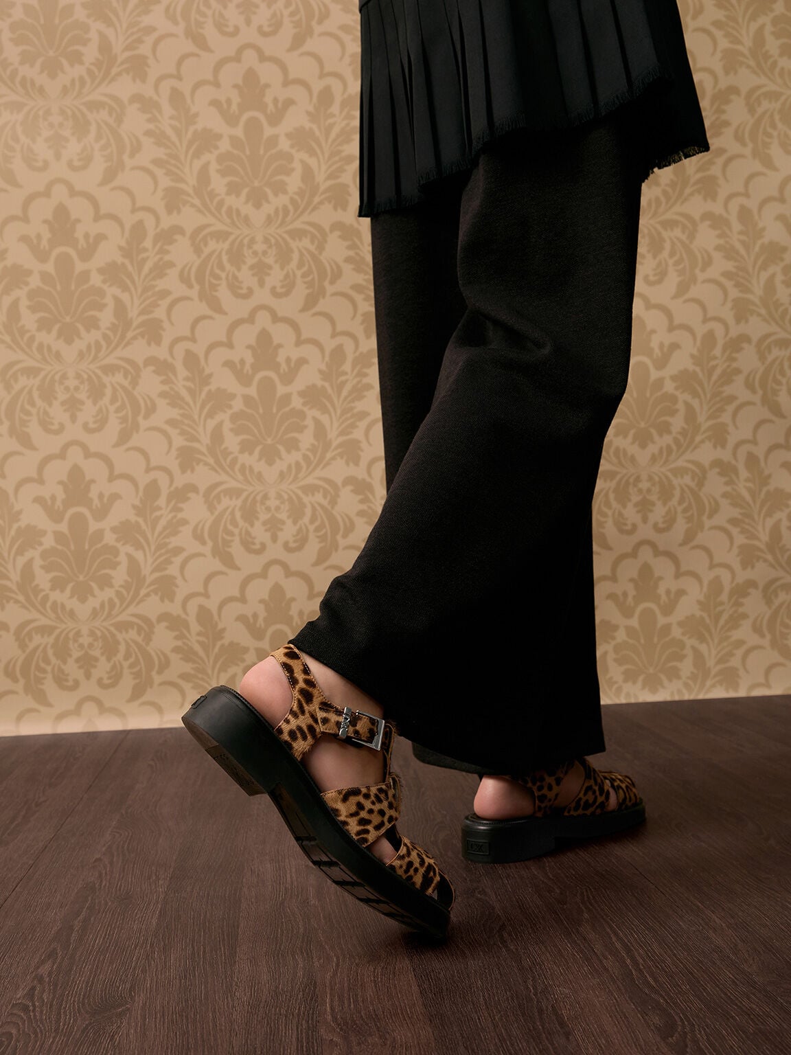 CHARLES & KEITH Classic | Leopard-Print Textured Caged Sandals - Multi