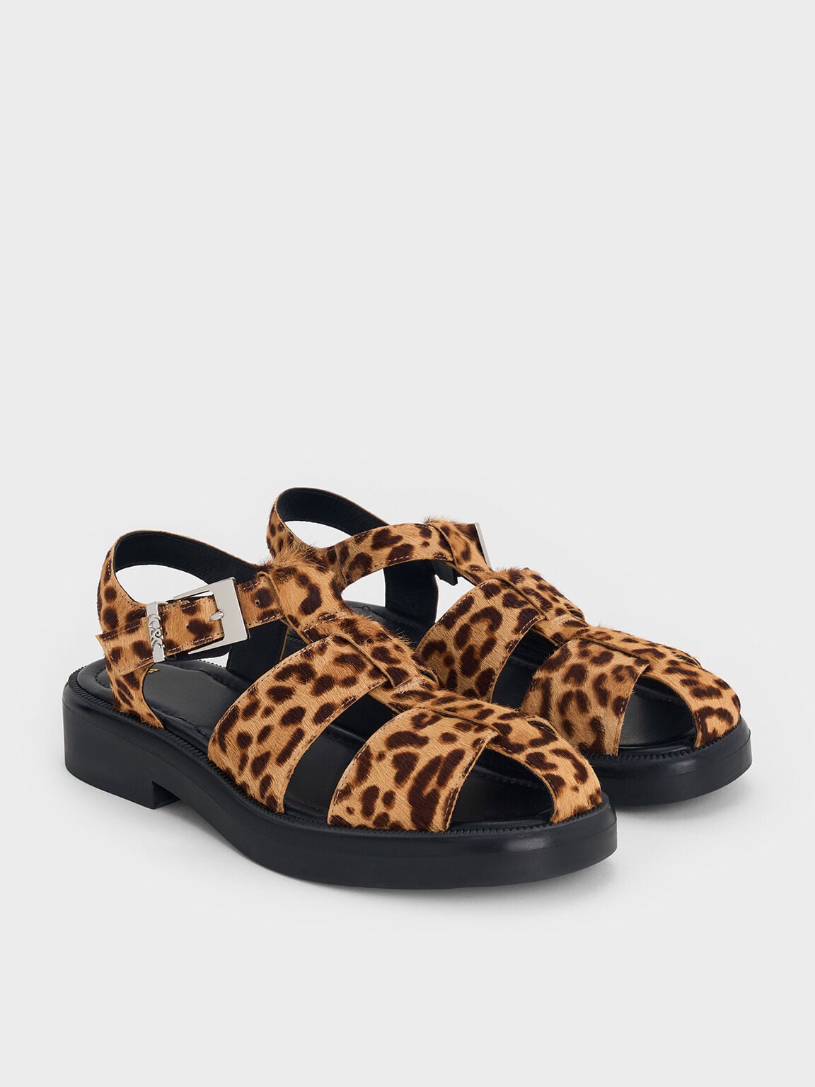 CHARLES & KEITH Classic | Leopard-Print Textured Caged Sandals - Multi