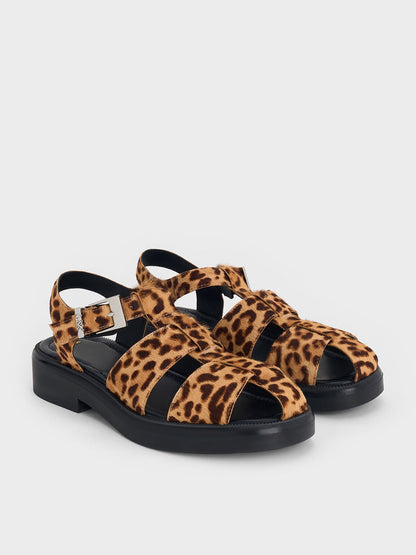 CHARLES & KEITH Classic | Leopard-Print Textured Caged Sandals - Multi