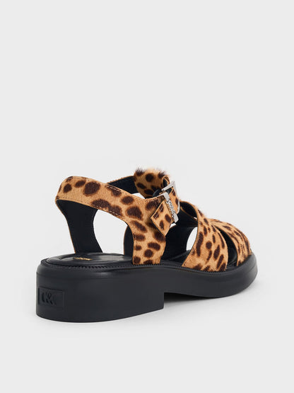 CHARLES & KEITH Classic | Leopard-Print Textured Caged Sandals - Multi