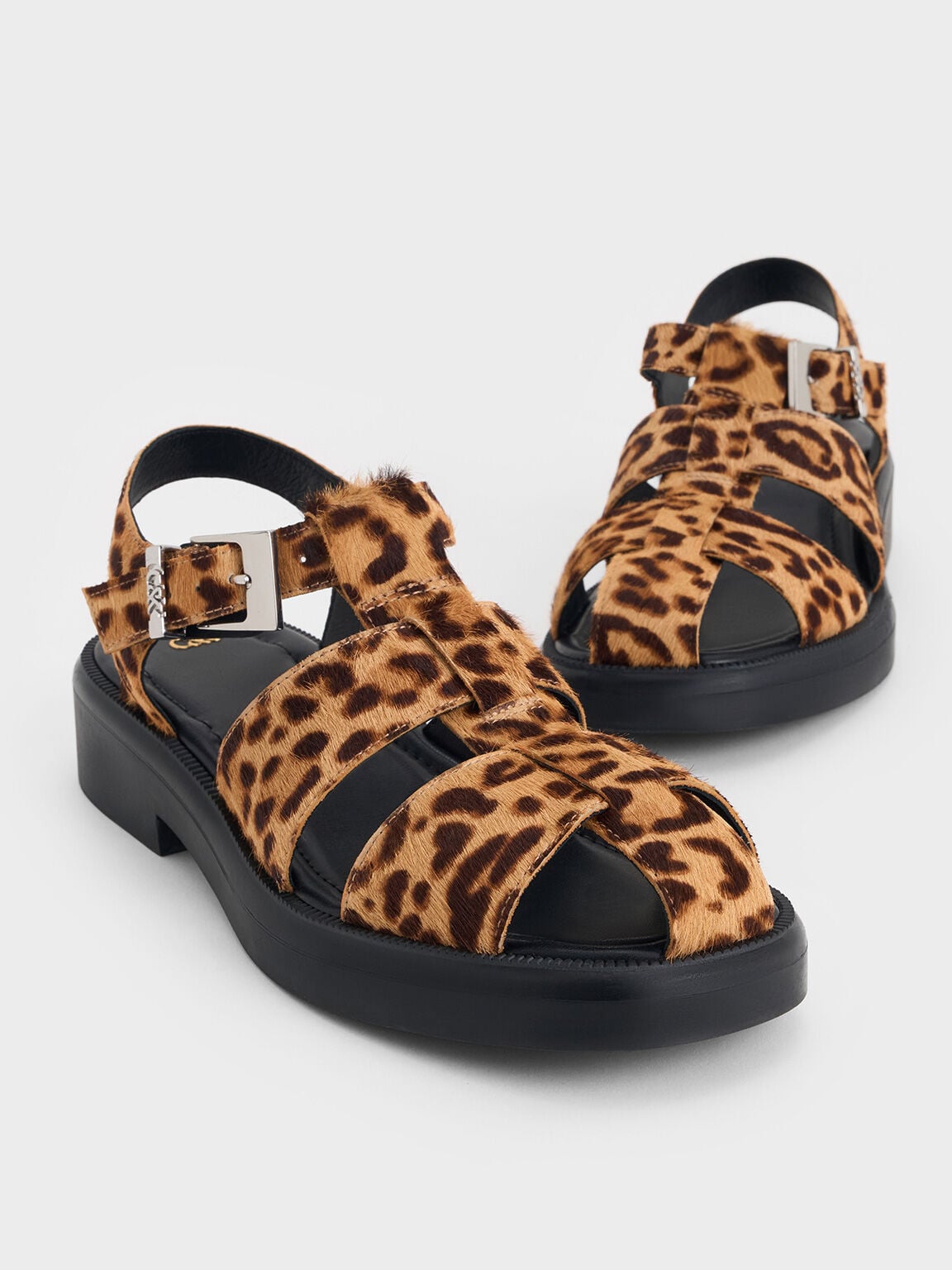 CHARLES & KEITH Classic | Leopard-Print Textured Caged Sandals - Multi