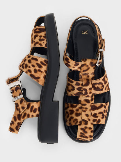 CHARLES & KEITH Classic | Leopard-Print Textured Caged Sandals - Multi