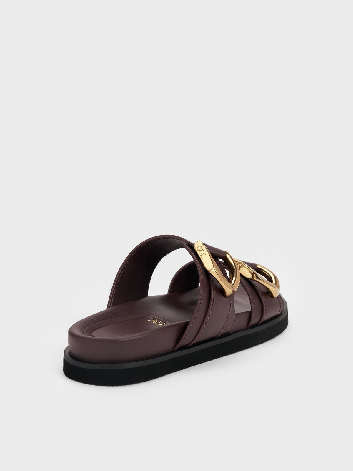 CHARLES & KEITH Trending | Gabine Gold-Buckle Leather Slides - Plum