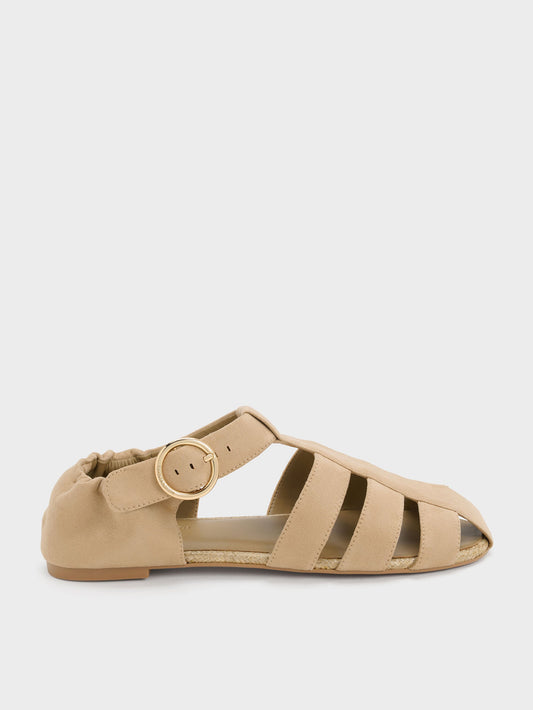 CHARLES & KEITH Quality | Faux Suede Caged Flat Espadrilles - Sand