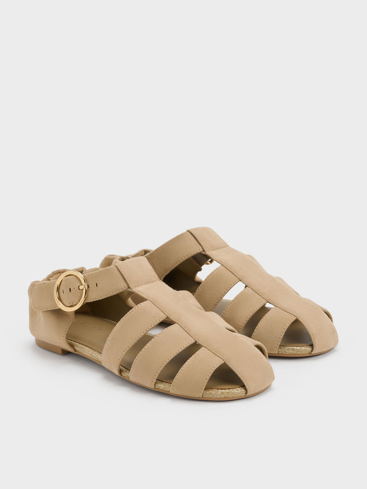 CHARLES & KEITH Quality | Faux Suede Caged Flat Espadrilles - Sand