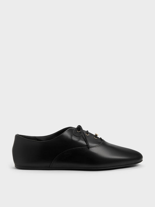 CHARLES & KEITH Value | Pippa Leather Derby Flats - Black