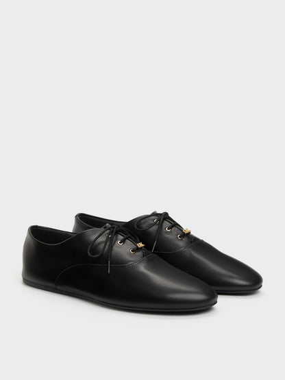 CHARLES & KEITH Value | Pippa Leather Derby Flats - Black