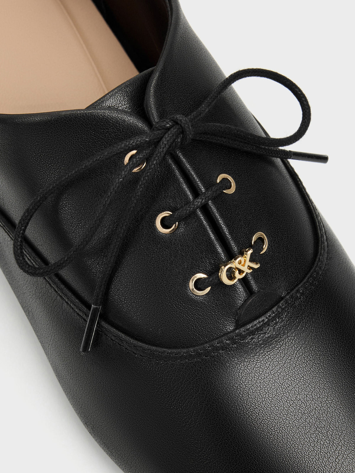 CHARLES & KEITH Value | Pippa Leather Derby Flats - Black
