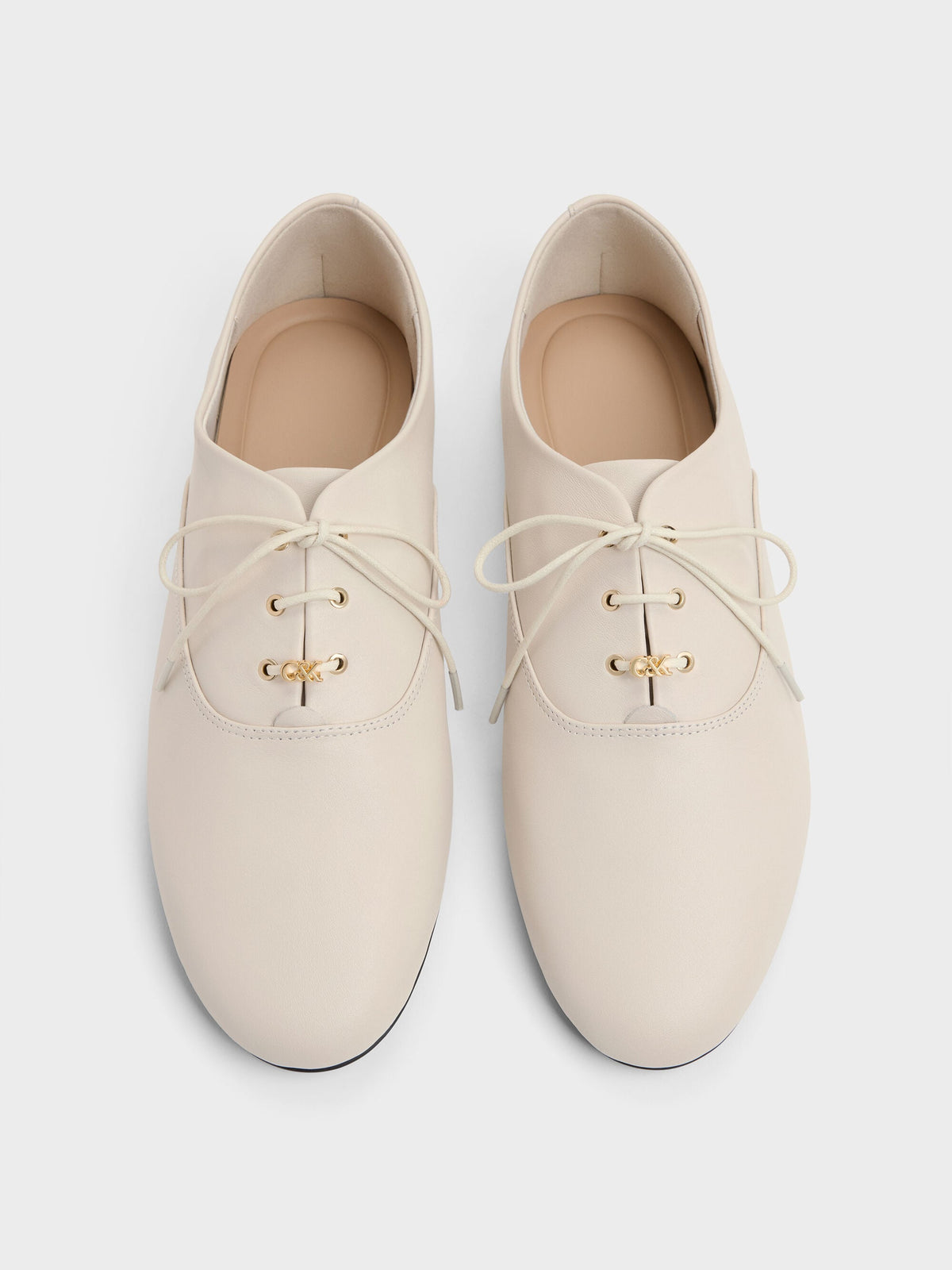CHARLES & KEITH Trending | Pippa Leather Derby Flats - Chalk