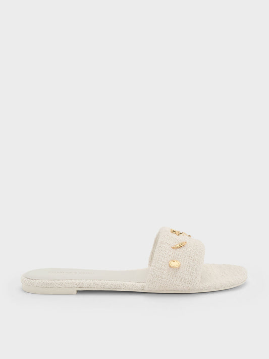 CHARLES & KEITH Great Value | Tweed Beach Slide Sandals - Chalk
