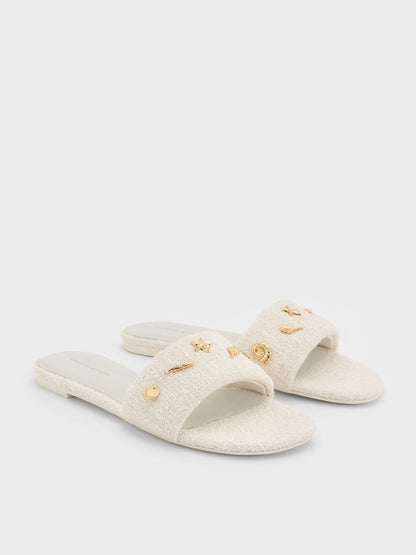 CHARLES & KEITH Great Value | Tweed Beach Slide Sandals - Chalk