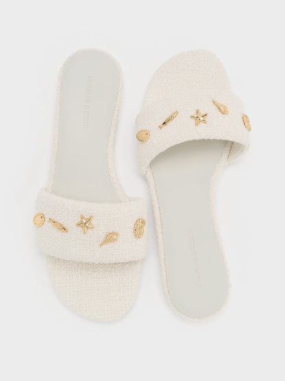 CHARLES & KEITH Great Value | Tweed Beach Slide Sandals - Chalk