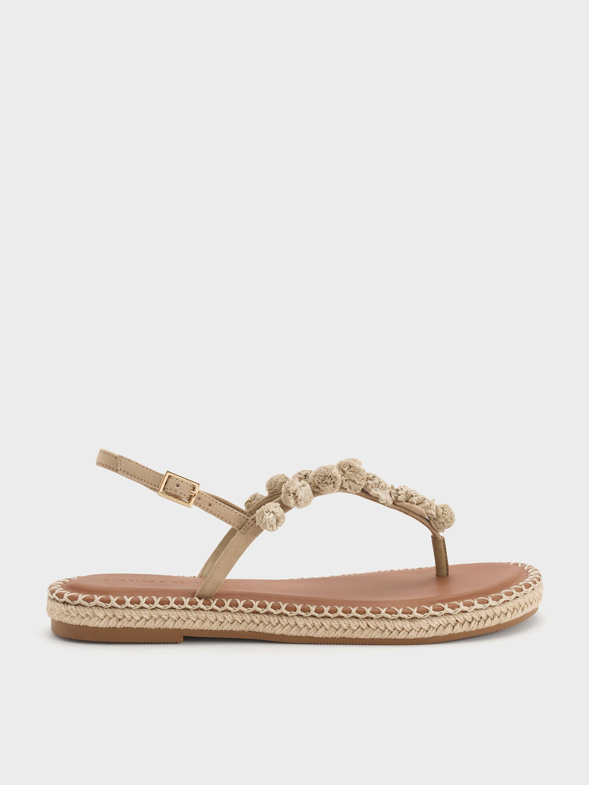 CHARLES & KEITH Signature | Faux Suede Flower Espadrille Thong Sandals - Sand