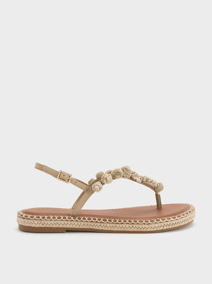 CHARLES & KEITH Signature | Faux Suede Flower Espadrille Thong Sandals - Sand