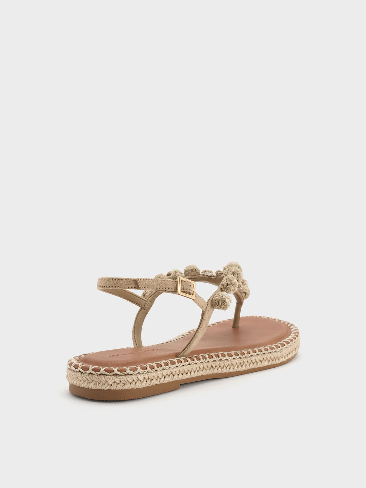CHARLES & KEITH Signature | Faux Suede Flower Espadrille Thong Sandals - Sand