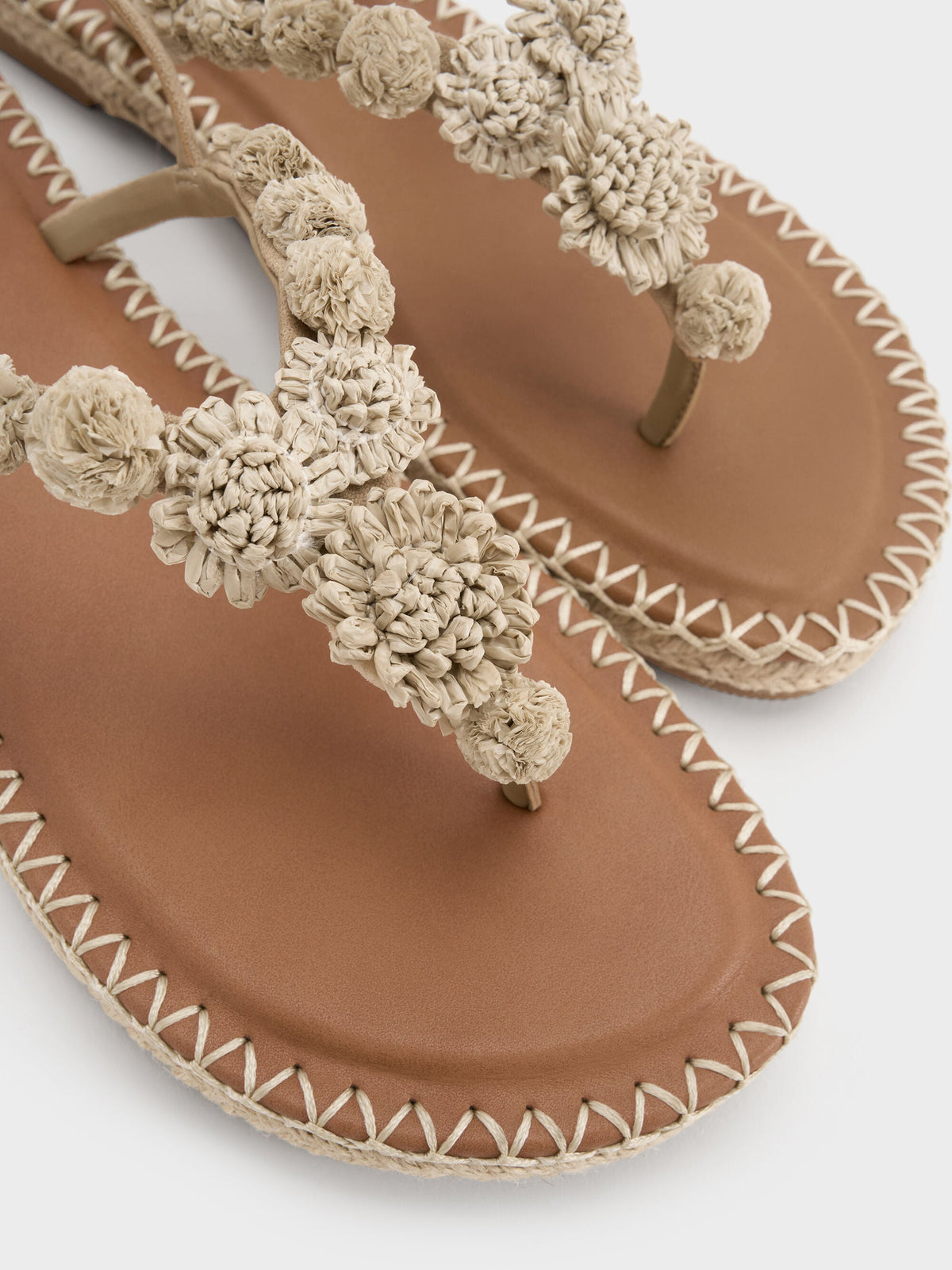 CHARLES & KEITH Signature | Faux Suede Flower Espadrille Thong Sandals - Sand
