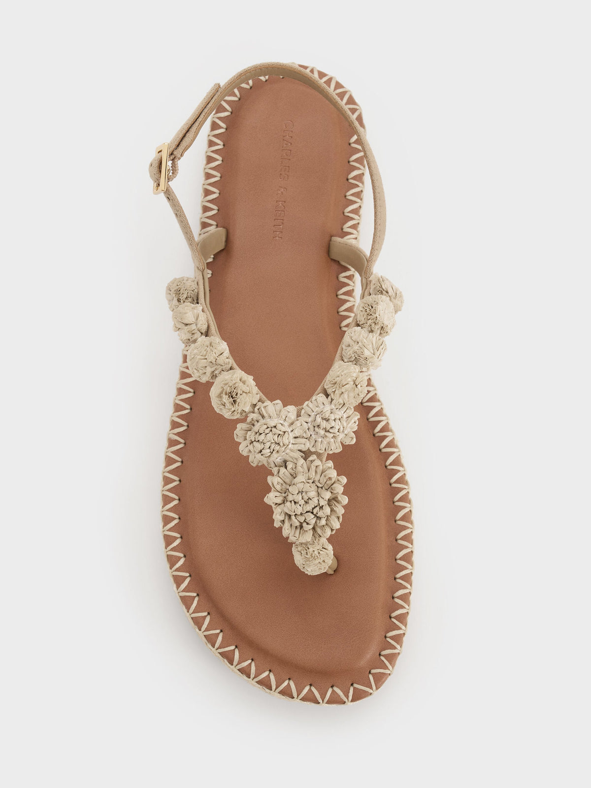 CHARLES & KEITH Signature | Faux Suede Flower Espadrille Thong Sandals - Sand