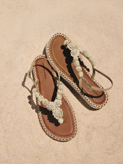 CHARLES & KEITH Signature | Faux Suede Flower Espadrille Thong Sandals - Sand
