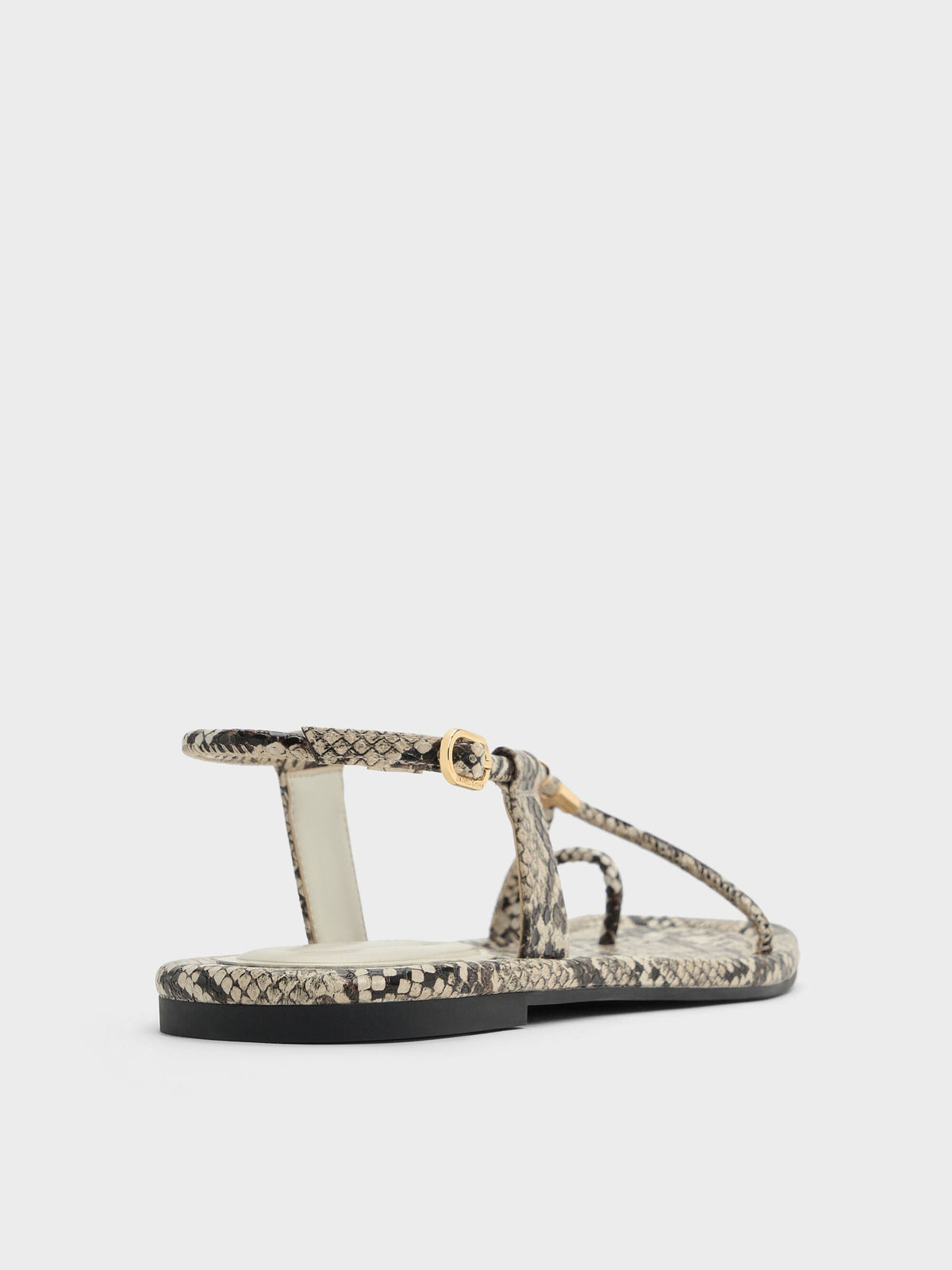 CHARLES & KEITH Quality | Snake-Print Metallic-Accent Toe-Ring Sandals - Animal Print Natural