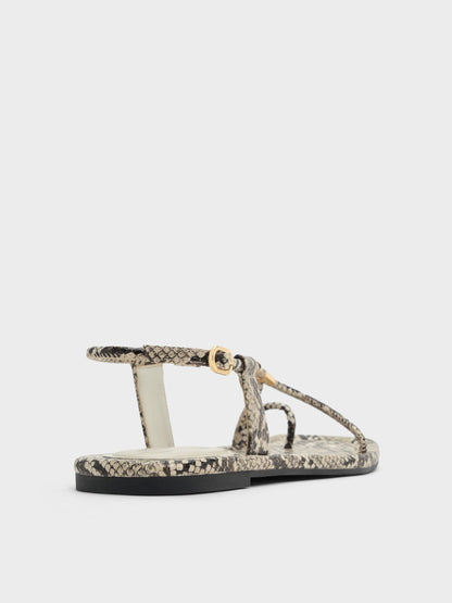 CHARLES & KEITH Quality | Snake-Print Metallic-Accent Toe-Ring Sandals - Animal Print Natural